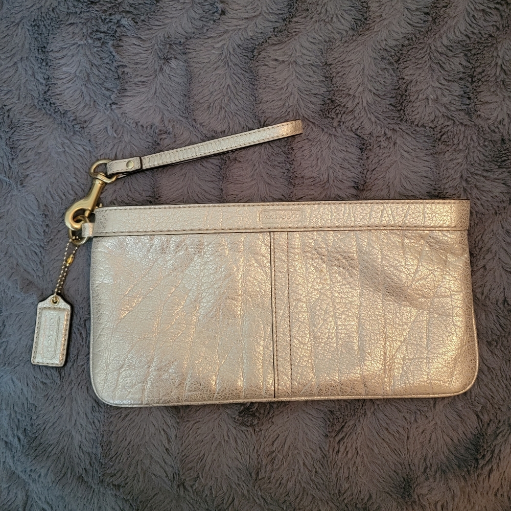 Large gold leather wristlet
